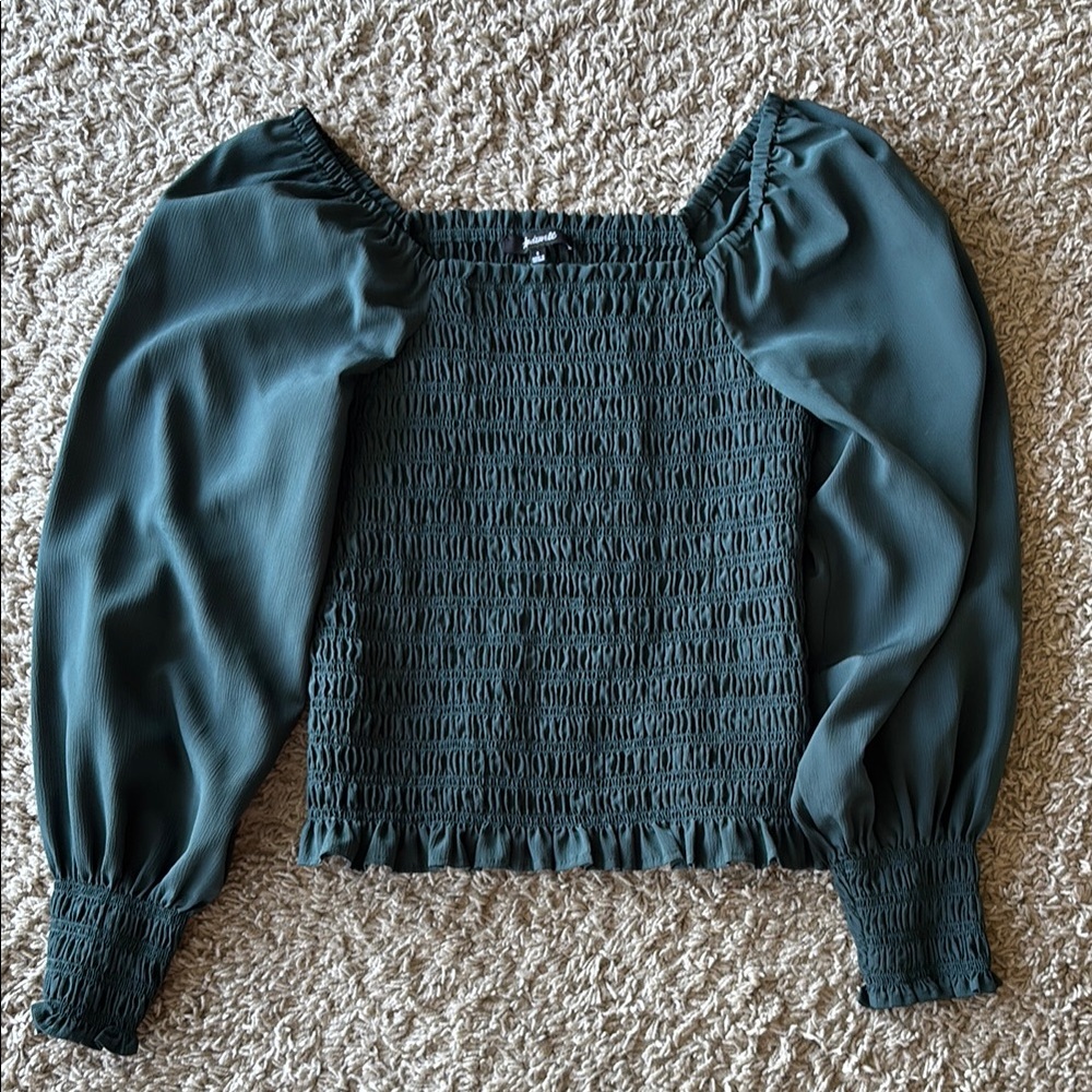 Madewell teal blouse.